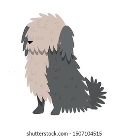 Bobtail dog. Raster illustration in flat cartoon style