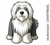 Bobtail Old English Sheepdog vector illustration isolated on white background in cartoon style.