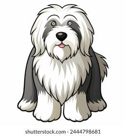 Ilustración vectorial de perro pastor inglés viejo aislado sobre fondo blanco en estilo de dibujos animados.