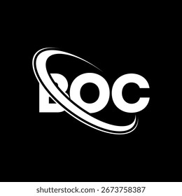 Logotipo do BOC. Carta BOC. Design do logotipo da letra BOC. Iniciais Logótipo B OC ligado com círculo e monograma maiúsculo. Tipografia BOC para marca de tecnologia, negócios e imóveis.