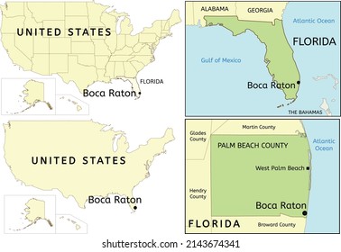 Boca Raton City Location On USA, Florida State And Palm Beach County Map