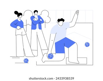 Bocce court isolated cartoon vector illustrations. Group of smiling friends play bocce ball on the court, hipster people have fun in the city park, sport leisure time vector cartoon.