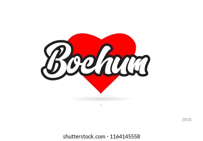 bochum city text design with red heart typographic icon design suitable for touristic promotion