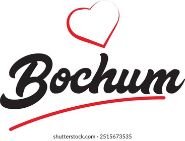 Bochum city text design with red heart typographic icon design suitable for touristic promotion