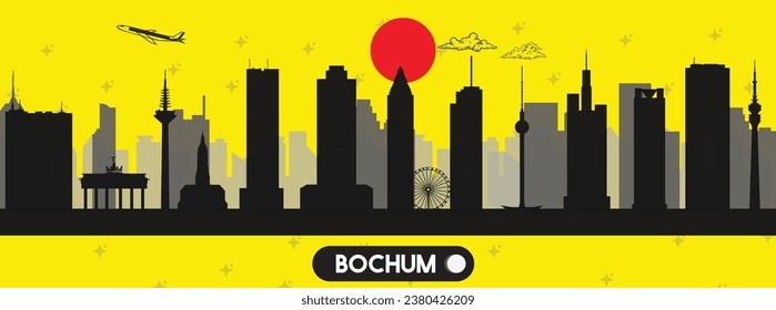 Bochum, Alemania hermosa ilustración de vector de la línea del horizonte