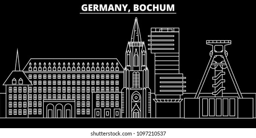 Bochum silhouette skyline. Germany - Bochum vector city, german linear architecture, buildings. Bochum travel illustration, outline landmarks. Germany flat icons, german line banner