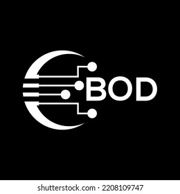 BOD Letter logo black background .BOD technology logo design vector image in illustrator .BOD letter logo design for entrepreneur and business.
