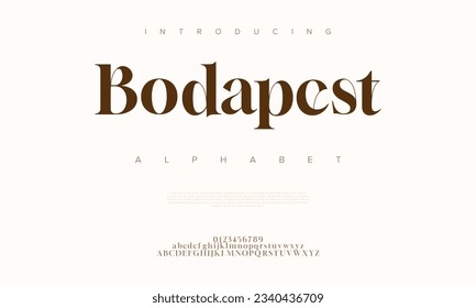 Bodapest premium luxury elegant alphabet letters and numbers. Elegant wedding typography classic serif font decorative vintage retro. Creative vector illustration