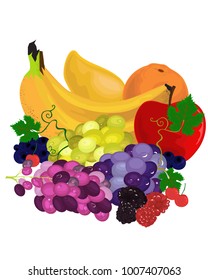 bodegon, different kind of fruits sweets and juicy for summer 