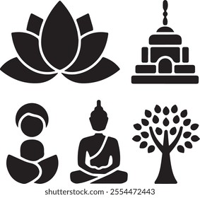 bodhi day icon sets silhouette vector