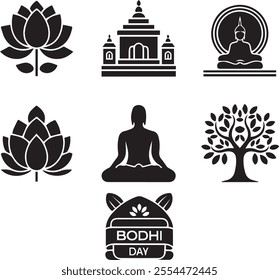 bodhi day icon sets silhouette vector