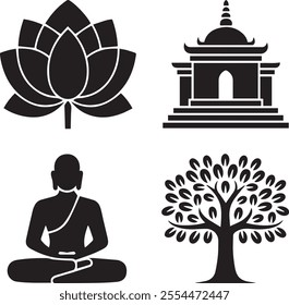 bodhi day icon sets silhouette vector