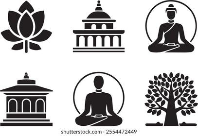 bodhi day icon sets silhouette vector