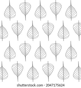 Bodhi Leaf or Bodhi Fig Leaf (recognized by it heart- shaped leaf) seamless texture for interior (room and wall decoration) design background. Bodhi leaf line art texture design.