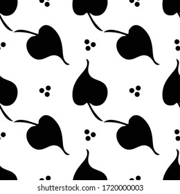 Bodhi leaves  design with Lanna Thailand traditional ornament concept motif black and white for print seamless pattern vector background 