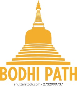 Bodhi Path pagode tipografia t-shirt design ilustração vetorial para a jornada espiritual budista meditação religiosa e projetos de viagem de sabedoria antiga em fundo transparente.