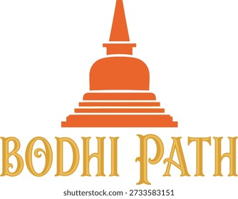 Bodhi Path pagoda typography t-shirt design vector illustration for Buddhist spiritual journey religious meditation and ancient wisdom projects on transparent background.