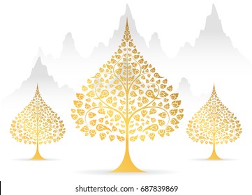 Bodhi tree and leaf gold color of thai tradition vector