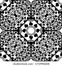 Bodhi Tree and Bodhi leaves  design with Lanna Thailand traditional ornament concept motif black and white for print seamless pattern vector background 