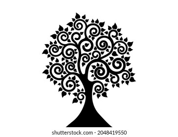 The Bodhi tree logo template, Tree of life concept, Sacred Vesak day silhouette icon vector isolated on white background 