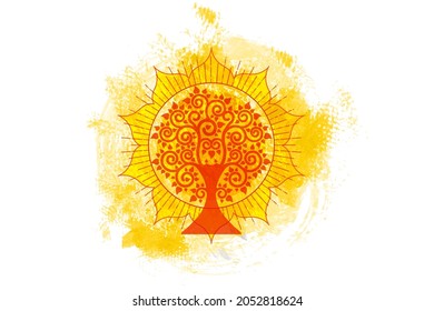 The Bodhi tree logo template, Tree of life concept, Sacred tree, Ficus religiosa, watercolor style. Vesak day silhouette icon, symbol that uses Buddhism, vector isolated on white background 