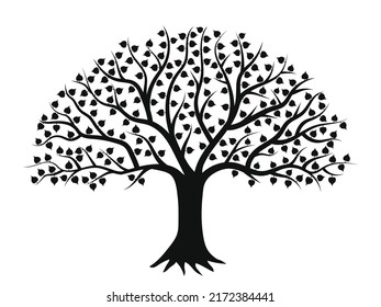 The Bodhi tree silhouette icon template  Enlightenment Buddha  Tree life concept and rays round shape design  vector isolated white background  Graphic resource stock for Buddhist festivals