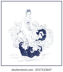 Bodhisattva hand drawing portrait, Buddhist line drawing portrait. Bodhisattva, Buddha portrait.