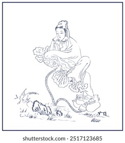 Bodhisattva hand drawing portrait, Buddhist line drawing portrait. Bodhisattva, Buddha portrait.