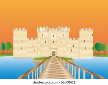 Bodiam castle at sundown ( background on separate layer )