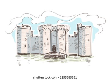 Bodiam France castle vector sketch