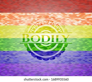 Cuerpo sobre fondo de mosaico con los colores de la bandera LGBT