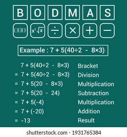 BODMAS rule, ordering mathematical operations