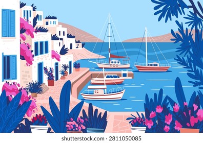 Bodrum Turkey Mediterranean harbor white houses yachts sea vibrant flowers coastal landscape blue pink plants scenic waterfront travel