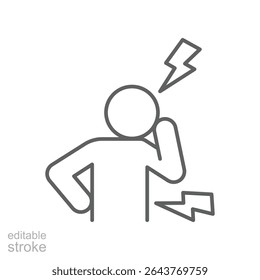 Body ache icon Editable outline symbol representing stress fatigue pain in head and back due to remote work overload