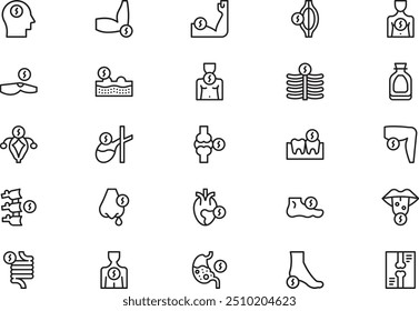 La colección de iconos de dolor de cuerpo es una Ilustración vectorial con trazo editable.