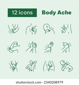 Body Ache, outline, hand pain, shoulder, neck, hip, wrist, palm, elbow, knee, back, rib, and wrist joint, spine svg