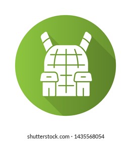 Body armor flat design long shadow glyph icon. Soldier protective gear. Game inventory. Player protection. Safety military equipment, bulletproof vest. Cybersport. Vector silhouette illustration