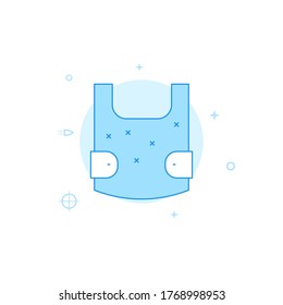 Body armor vector icon. Flat illustration. Filled line style. Blue monochrome design. Editable stroke. Adjust line weight.
