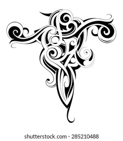 Body art ink tattoo with Maori ethnic elements