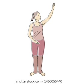 Body ballet. Female silhouette in leggings. Contemporary and popular fitness. Vector flat illustration. Isolated hand drawn black contour and colors.