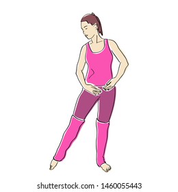 Body ballet. Female silhouette in leggings. Contemporary and popular fitness. Vector flat illustration. Isolated hand drawn black contour and colors.