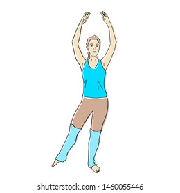 Body ballet. Female silhouette in leggings. Contemporary and popular fitness. Vector flat illustration. Isolated hand drawn black contour and colors.