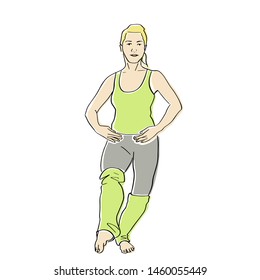 Body ballet. Female silhouette in leggings. Contemporary and popular fitness. Vector flat illustration. Isolated hand drawn black contour and colors.