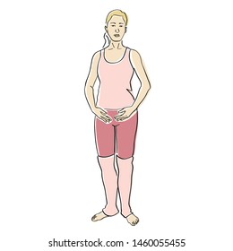 Body ballet. Female silhouette in leggings. Contemporary and popular fitness. Vector flat illustration. Isolated hand drawn black contour and colors.