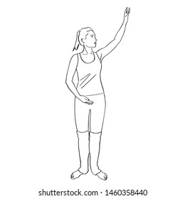 Body ballet. Female silhouette in leggings. Contemporary and popular fitness. Hand drawn outlines. Black lines drawing. Vector isolated contour.