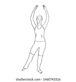 Body ballet. Female silhouette in leggings. Contemporary and popular fitness. Hand drawn outlines. Black lines drawing. Vector isolated contour.