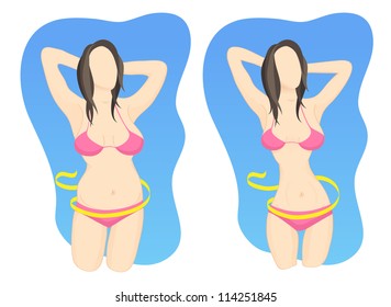 Body before and after the diet. Fat girl before and slim girl after diet