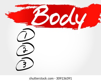BODY blank list, fitness, sport, health concept