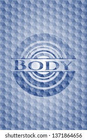 Body blue emblem with geometric pattern.