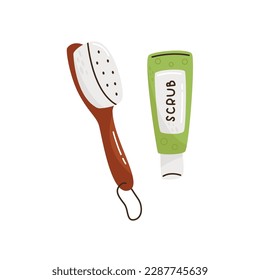 Body brush for bath or shower and scrub. Flat vector illustration isolated on white background.